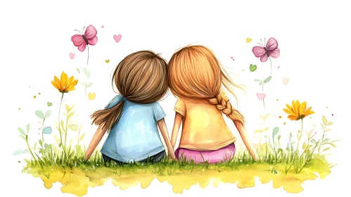 Two Friends in a Floral Meadow