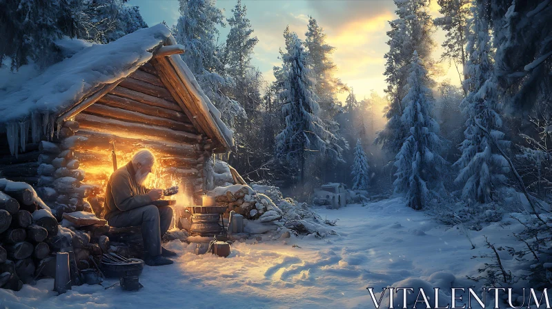 AI ART Snowy Cabin in Winter Forest