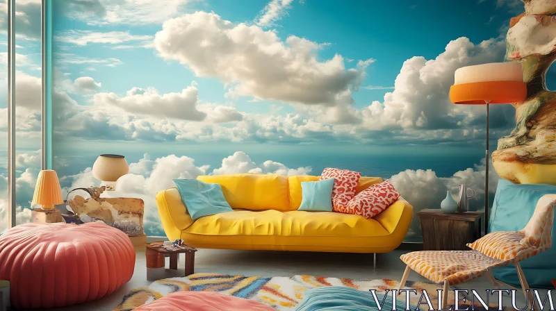 AI ART Serene Living Space with Sky Backdrop