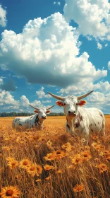 Serene Cows in a Flowered Pasture