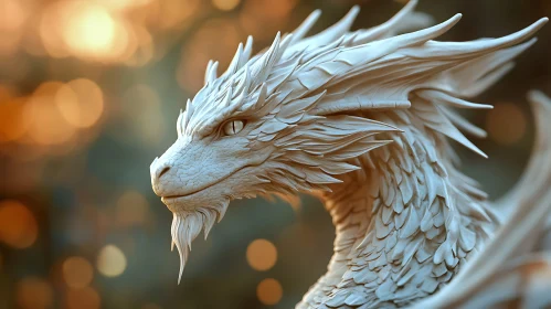 Dragon Head Sculpture with Bokeh Background