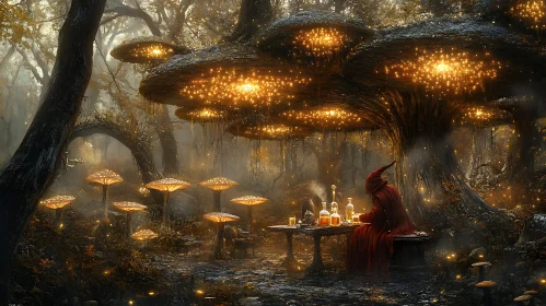 Mystical Mushroom Forest with Wizard