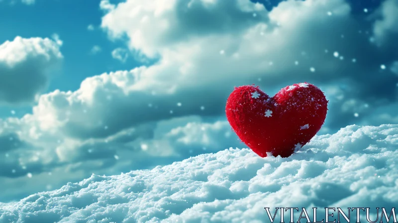 Red Heart on Snowy Hill AI Image