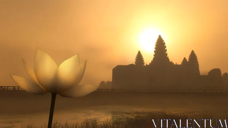 Lotus at Dawn Temple View AI Image