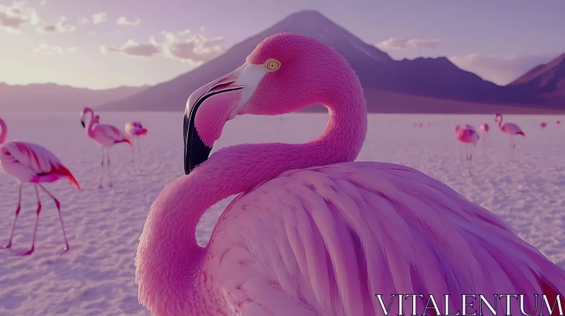 Flamingo Portrait in a Peaceful Lake AI Image