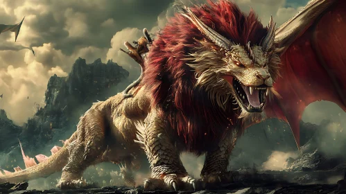 Lion Mane Dragon in Cloudy Landscape