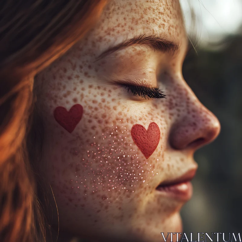 Freckled Beauty with Hearts AI Image