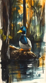 Duck in Tranquil Woodland Setting