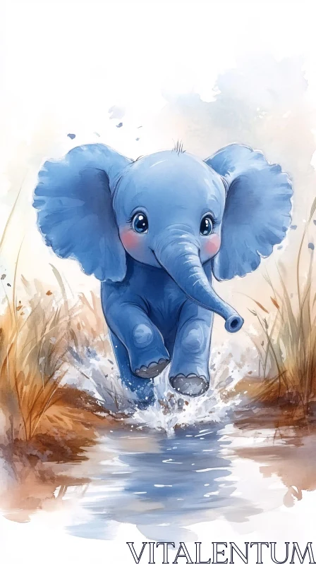 Joyful Baby Elephant Splashes in Stream AI Image