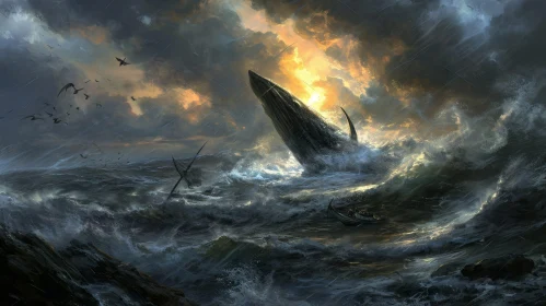 A Majestic Encounter: Whale vs. Boat in Stormy Seas