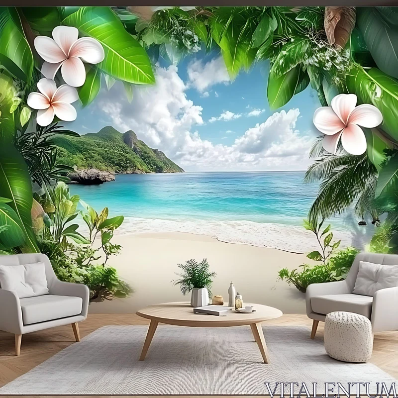 Serene Island Retreat Living Room AI Image