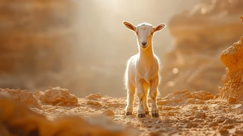 Young Goat in Sunlit Desert