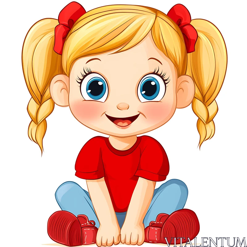 AI ART Cute Cartoon Girl with Red Bows