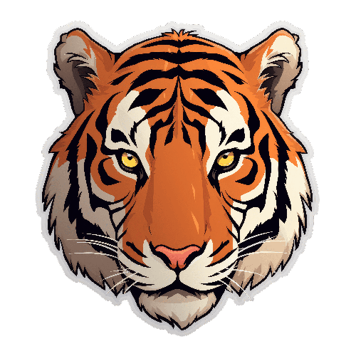 POD Design Cartoon Tiger Face Illustration on Transparent Background