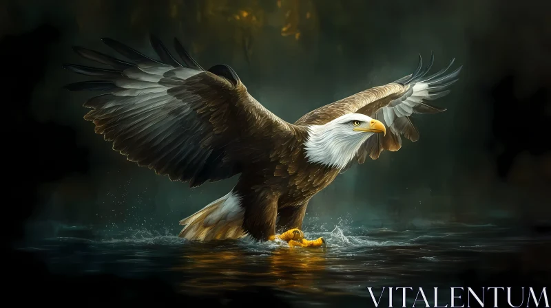 Eagle's Graceful Flight Over Water AI Image