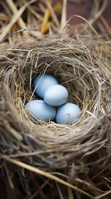 Close-Up of Bird Nest with Blue Eggs, National Geographic Style