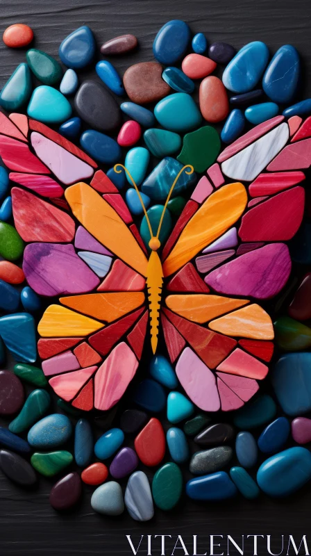 Colorful Mosaic Butterfly Crafted with Stone - Whimsical Art AI Image