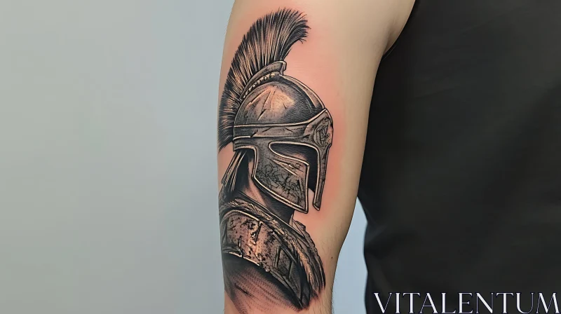 Greyscale Warrior Helmet Tattoo Art AI Image