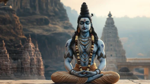 Meditative Shiva with Temple Backdrop