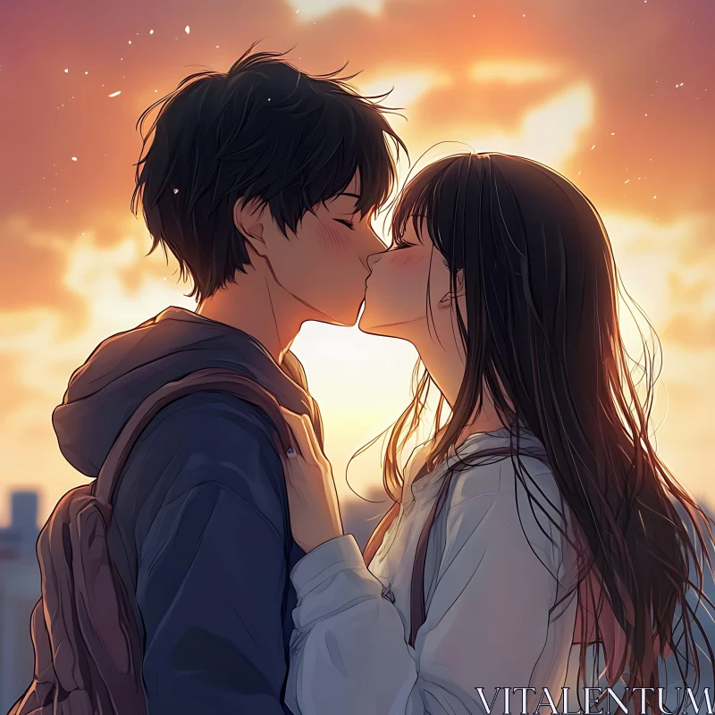 AI ART Sunset Kiss Anime Illustration