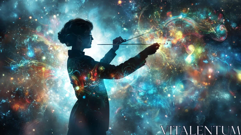 AI ART Celestial Symphony: A Woman's Cosmic Composition