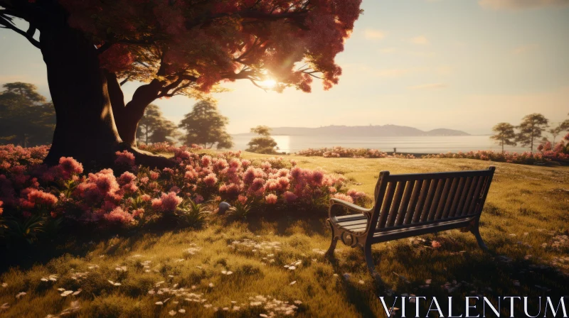 Enchanting Coastal Landscape with Floral Bench - Unreal Engine 5 Render AI Image