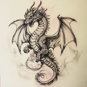 Detailed Monochrome Dragon Illustration