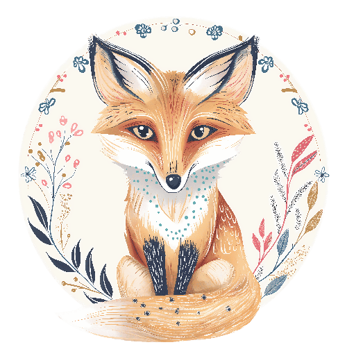 Playful Cartoon Fox T-Shirt Design with Floral Elements POD Design