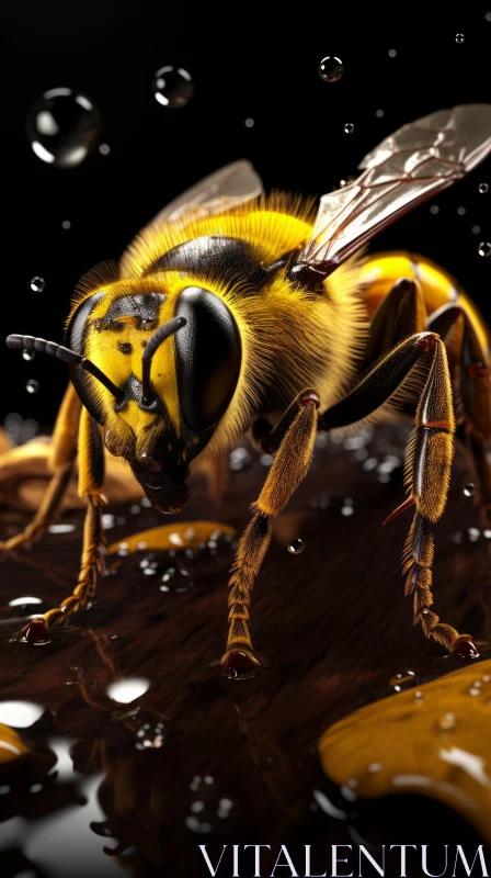 Realistic Bee on Wood - Detailed Artwork with Yellow Hue AI Image