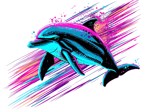 POD Design Retro Style Dolphin Leap Illustration in Pink and Blue