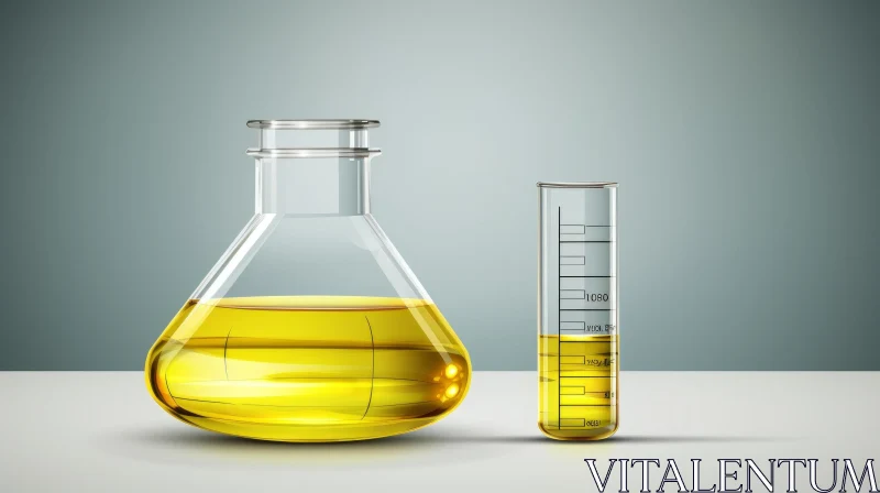 Yellow Oil Beaker and Test Tube Illustration - Vray Tracing Style AI Image