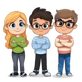 Three Cartoon Kids Illustration