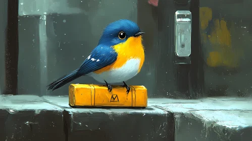 Whimsical Blue and Yellow Bird Artwork