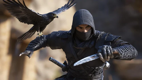 Dark Ninja with Loyal Bird Companion