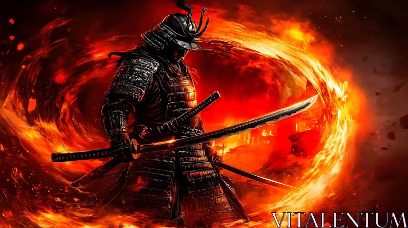 AI ART Fiery Samurai with Katana Illustration