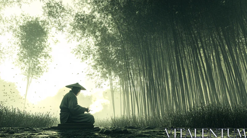 AI ART Contemplative Monk in Verdant Woods