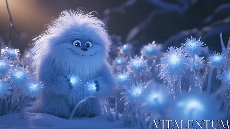 Whimsical Yeti with Glowing Flora AI Image