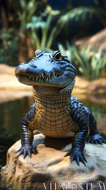 Majestic Alligator on Rock AI Image