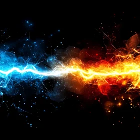 Energy Clash of Blue and Orange Flame