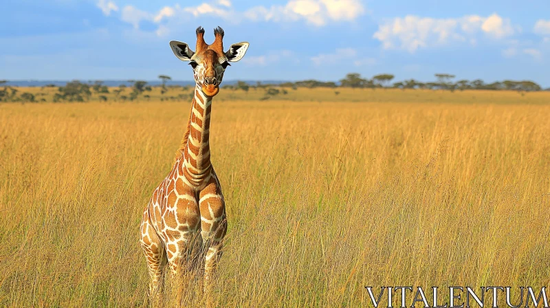 Giraffe Amidst the Golden Plains AI Image