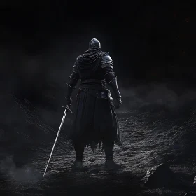 Armored Knight in Shadowy Landscape