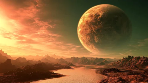 Alien Planet Vista with Mountain Range