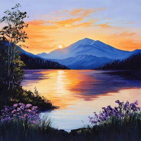 Sunset Reflection on Mountain Lake