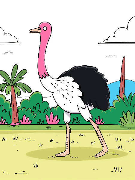 Stylized Ostrich Artwork for Apparel POD Design