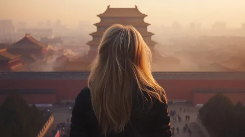 Blonde Woman Overlooking Ancient City