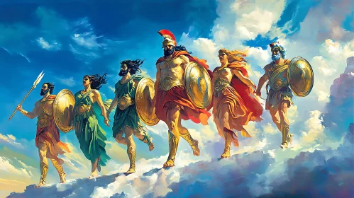 Cloudborne Warriors: A Procession of Mythic Figures