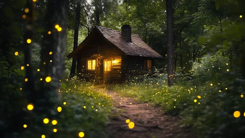 Firefly Lit Cabin in Forest