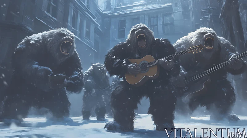 AI ART Snowy City Monster Musicians