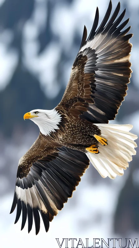 AI ART Eagle in Flight Amidst Mountainous Backdrop