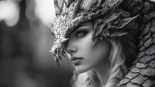 Monochrome Dragon Woman Portrait